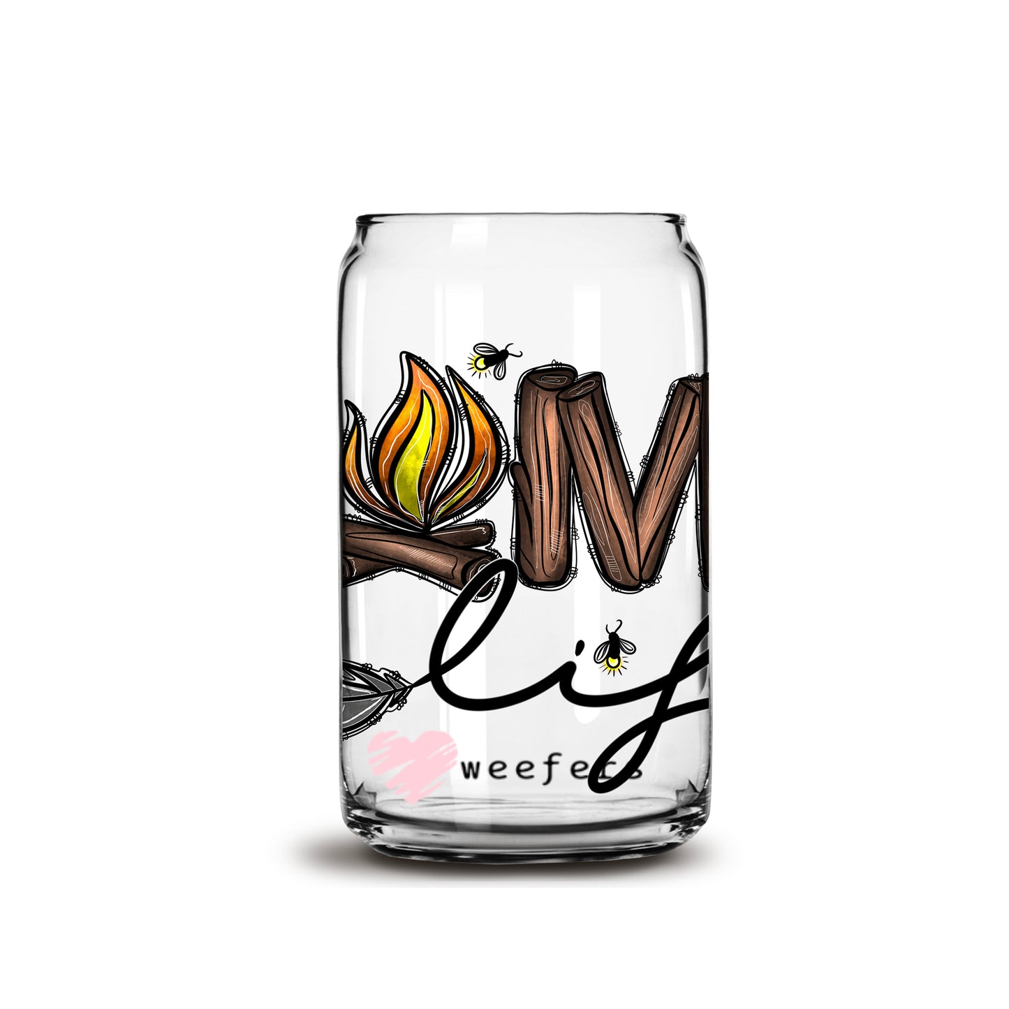 Camp Life 16oz Libbey Glass Can UV DTF or Sublimation Wrap - Decal - Weefers