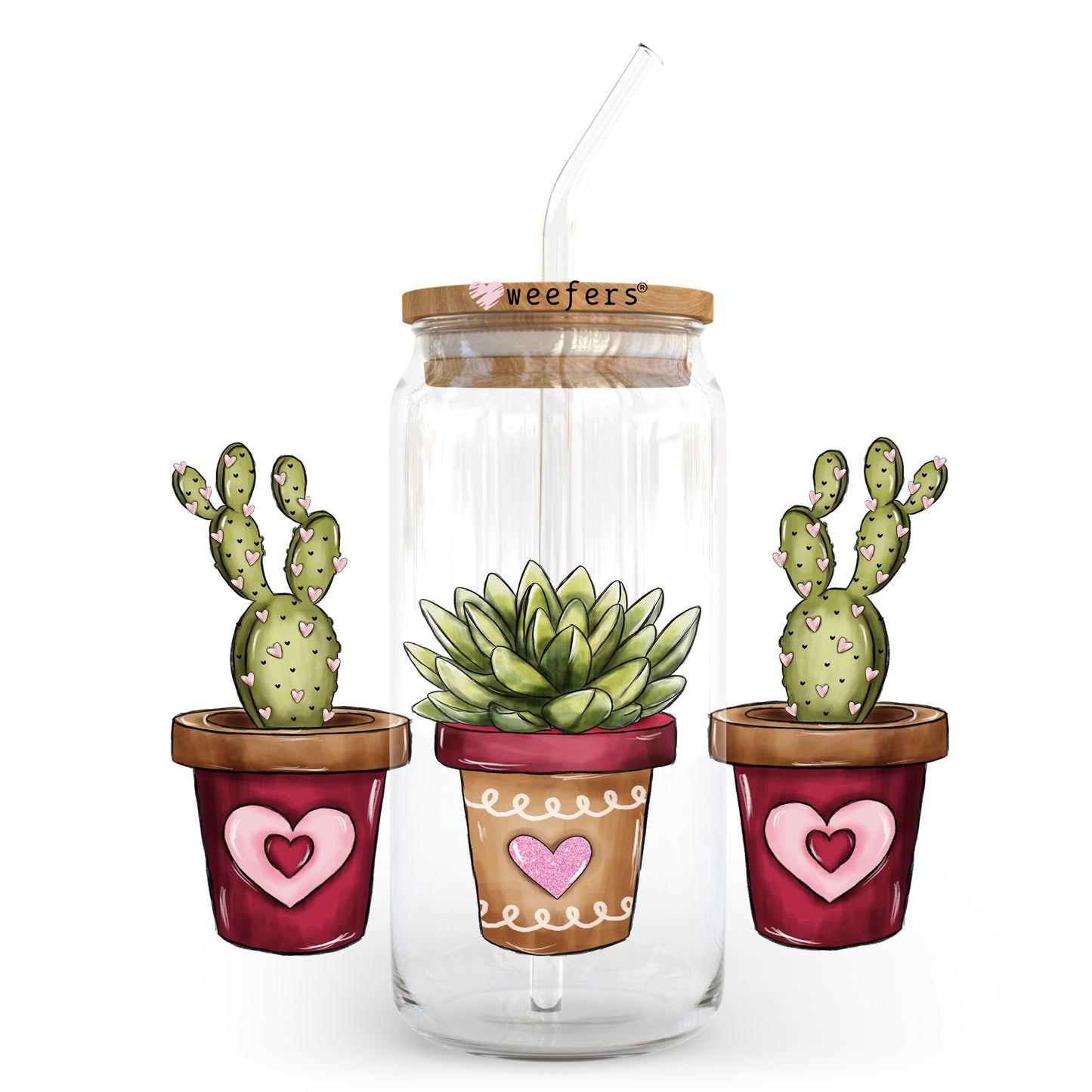 Succulent Valentine's Day 20oz Libbey Glass Can UV DTF or Sublimation Wrap - Decal - Weefers