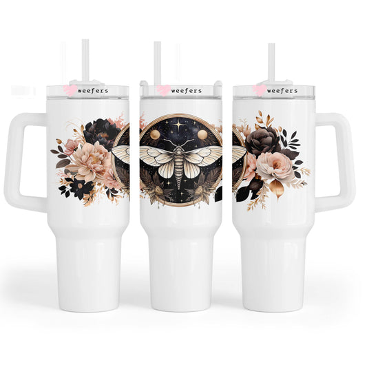 Black moth Floral  40oz Tumbler UV DTF or Sublimation Wrap - Decal - Weefers