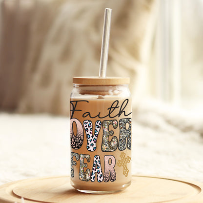 Faith over Fear 16oz Libbey Glass Can UV DTF or Sublimation Wrap - Decal - Weefers