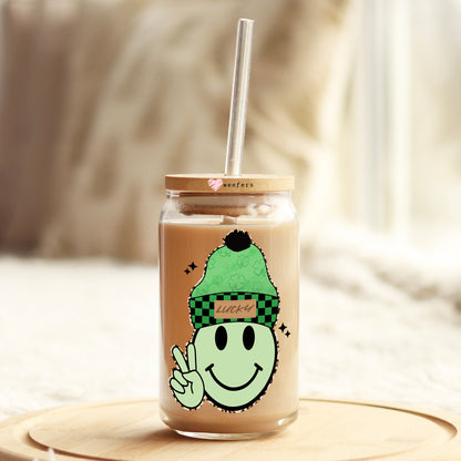 Lucky Smile St. Patrick's Day 16oz Libbey Glass Can UV DTF or Sublimation Cup Wrap - Decal Transfer - Weefers