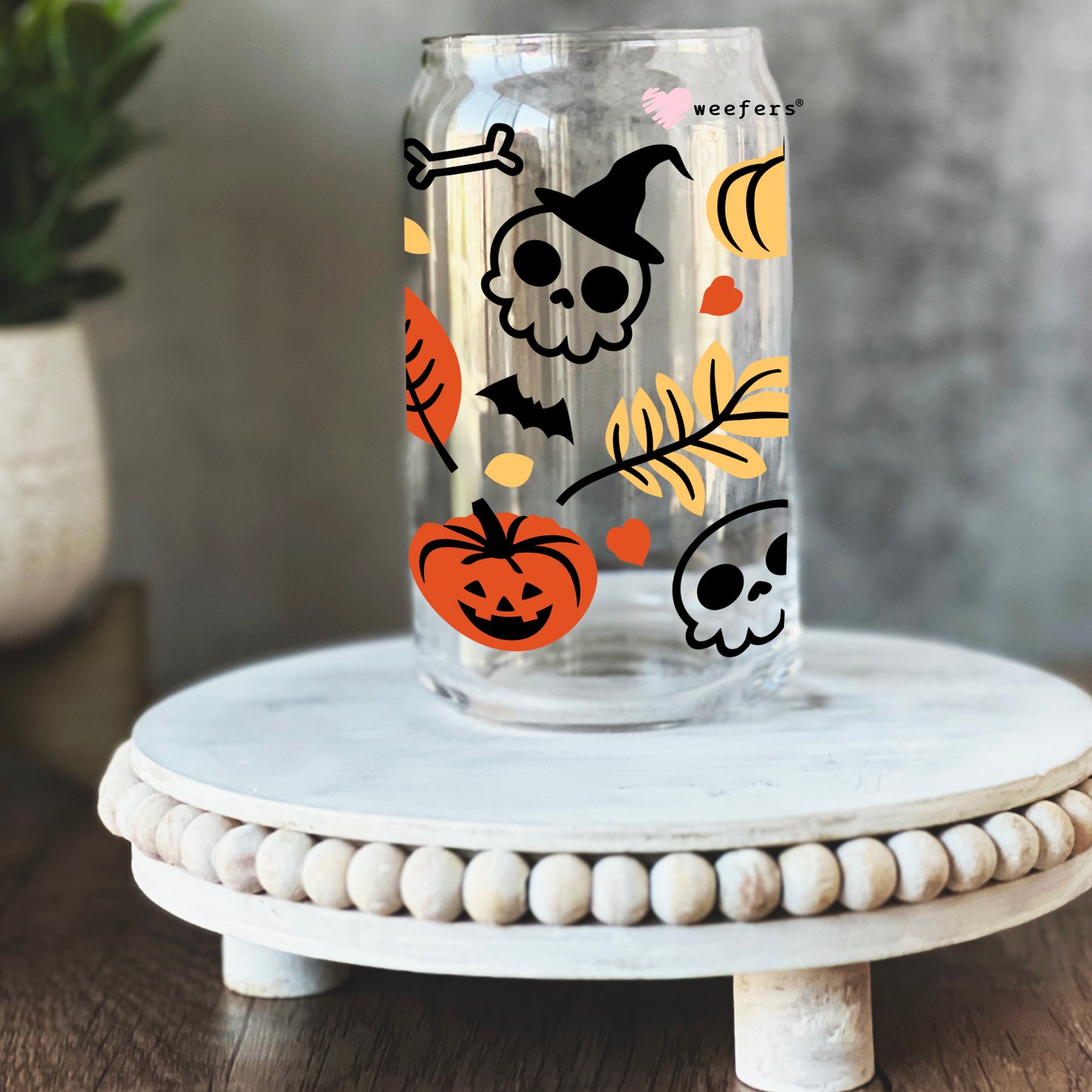 Fall into Halloween 16oz Libbey Glass Can UV DTF or Sublimation Wrap - Decal - Weefers