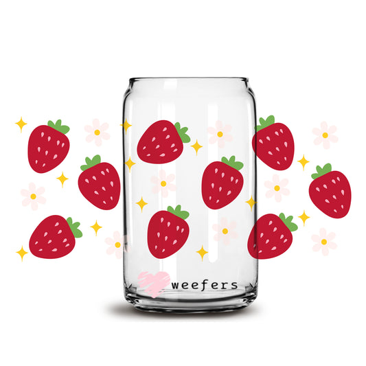 Strawberry and Daisies 16oz Libbey Glass Can UV DTF or Sublimation Wrap - Decal - Weefers