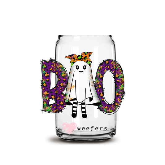 Cute Boo Ghost Halloween 16oz Libbey Glass Can UV DTF or Sublimation Wrap - Decal - Weefers