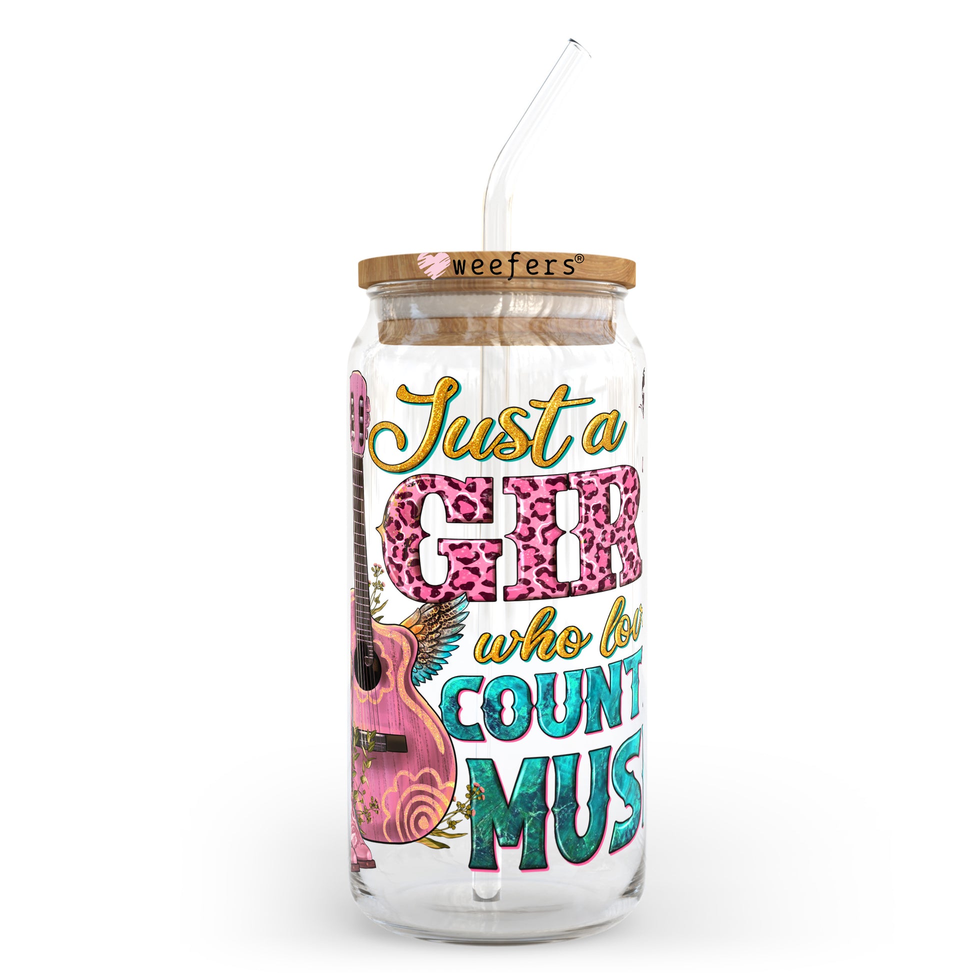 Just a Girl Who Loves Country Music 20oz Libbey Glass Can UV DTF or Sublimation Wrap - Decal Transfer - Weefers