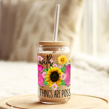 Load image into Gallery viewer, With God All Things Are Possible Sunflower 16oz Libbey Glass Can UV-DTF or Sublimation Decal Transfer
