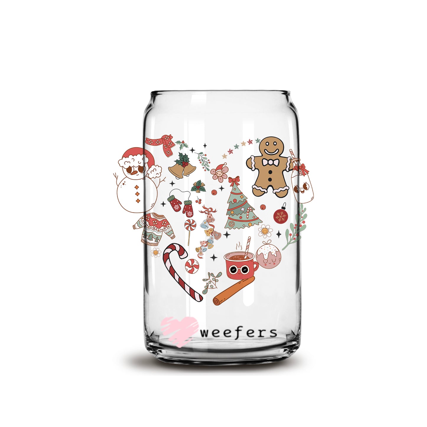 Christmas Heart 16oz Libbey Glass Can UV DTF or Sublimation Wrap - Decal - Weefers