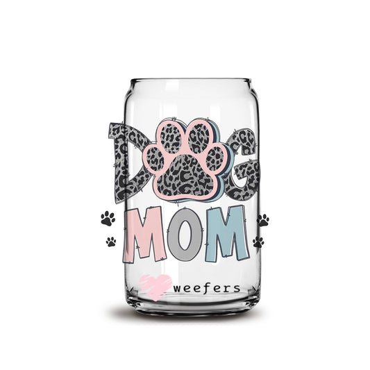 Dog Mom Pinks and Blues 16oz Libbey Glass Can UV DTF or Sublimation Cup Wrap - Decal Transfer Weefers