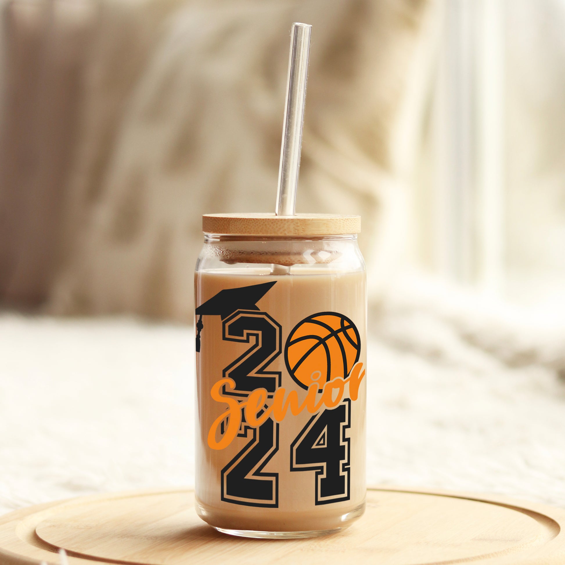 Senior 2024 Basketball Grad 16oz Libbey Glass Can UV DTF or Sublimation Wrap - Decal - Weefers