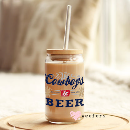 Cowboys and Beer Libbey Glass Can UV DTF or Sublimation Wrap - Decal - Weefers