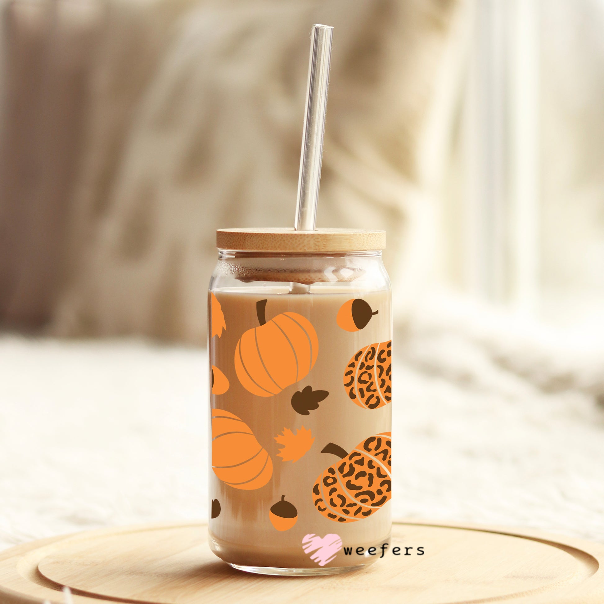 Fall into Pumpkins 16oz Libbey Glass Can UV DTF or Sublimation Wrap - Decal - Weefers