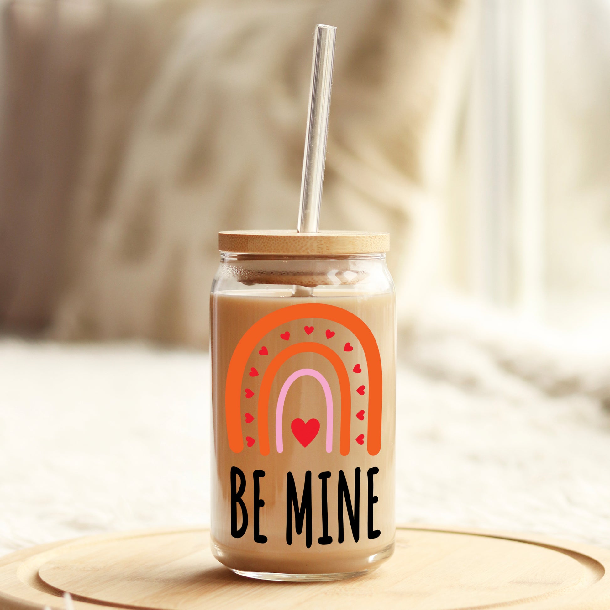 Be Mine Valentine's Day 16oz Libbey Glass Can UV DTF or Sublimation Cup Wrap - Decal Transfer - Weefers