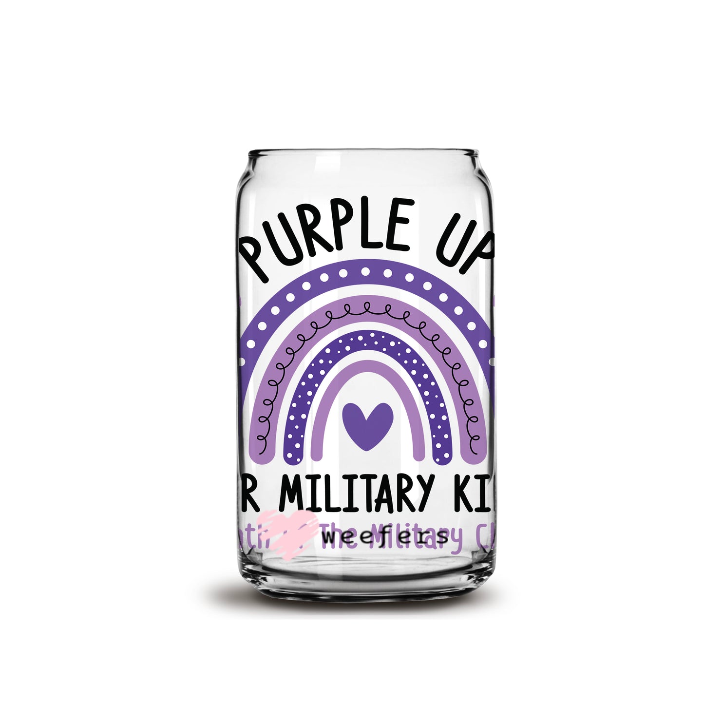 Purple Up for Military Kids 16oz Libbey Glass Can UV DTF or Sublimation Wrap - Decal - Weefers