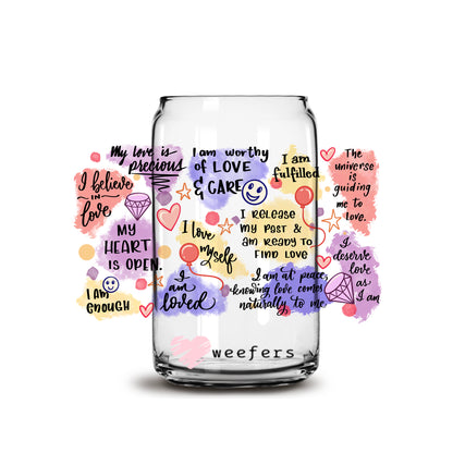 Positive Talk Daily Affirmations 16oz Libbey Glass Can UV DTF or Sublimation Wrap - Decal - Weefers