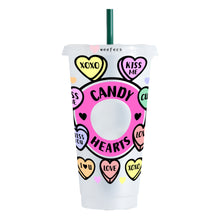 Load image into Gallery viewer, Valentines Conversational Hearts Cold Cup Wrap - Hole - Ready to apply Wrap
