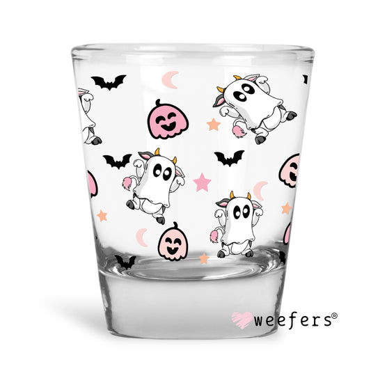 Cute Cow Ghost Halloween Shot Glass Short UV DTF or Sublimation Wrap - Decal - Weefers