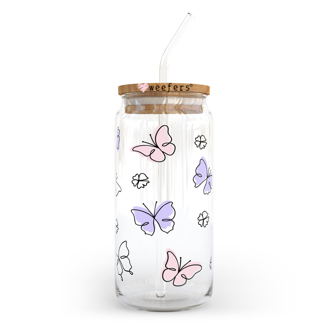 Purple Pink Butterflies 20oz Libbey Glass Can UV-DTF or Sublimation Wrap - Decal