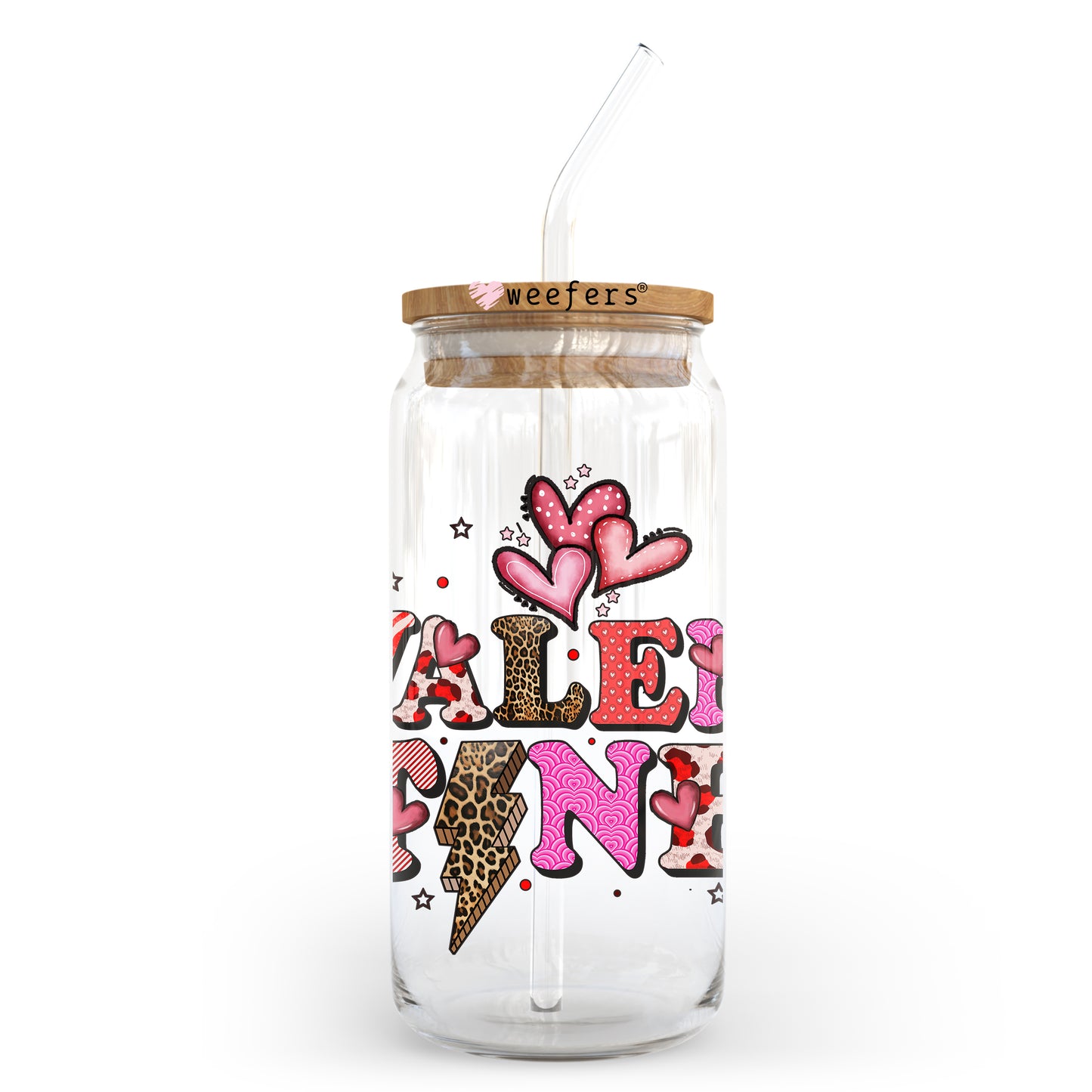 Valentine Lightening Bolt Pink Western 20oz Libbey Glass Can UV DTF or Sublimation Wrap - Decal Transfer - Weefers