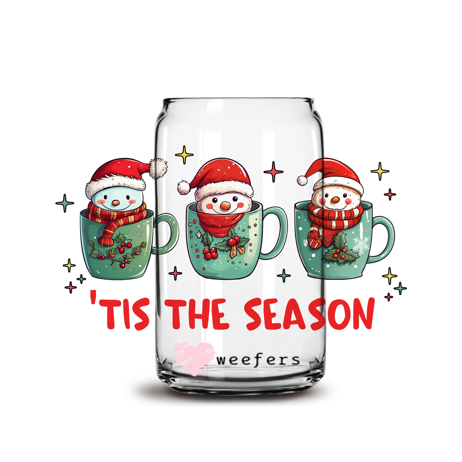 Tis The Season Christmas 16oz Libbey Glass Can UV DTF or Sublimation Wrap - Decal - Weefers