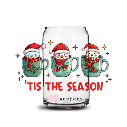 Tis The Season Christmas 16oz Libbey Glass Can UV DTF or Sublimation Wrap - Decal - Weefers