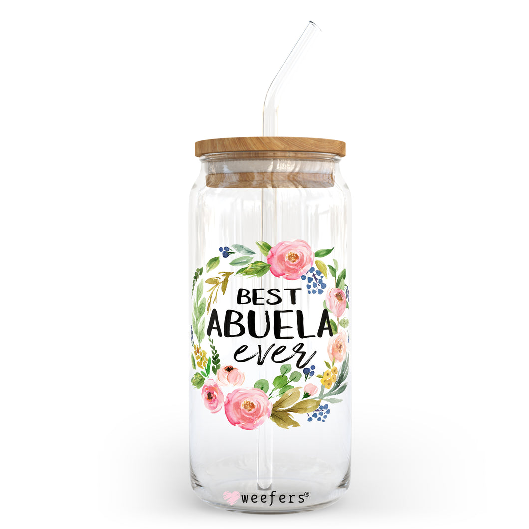 Best Abuela Ever Floral Wreat 20oz Libbey Glass Can UV-DTF or Sublimation Wrap - Decal