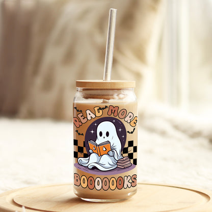 Read more Boooooks Halloween 16oz Libbey Glass Can UV DTF or Sublimation Wrap - Decal - Weefers