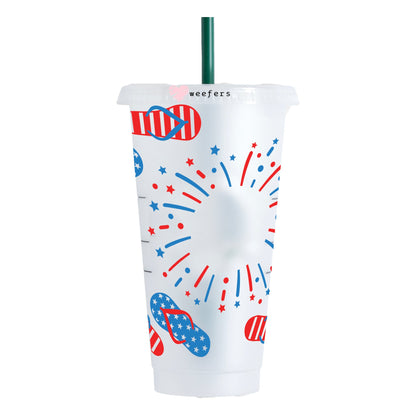 4th of July Flip Flops 24oz UV DTF Cold Cup Wrap - Ready to apply Wrap - HOLE - Weefers