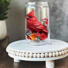 Load image into Gallery viewer, a glass jar with a red bird painted on it
