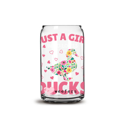 Just a Girl Who Loves Ducks 16oz Libbey Glass Can UV DTF or Sublimation Wrap - Decal - Weefers