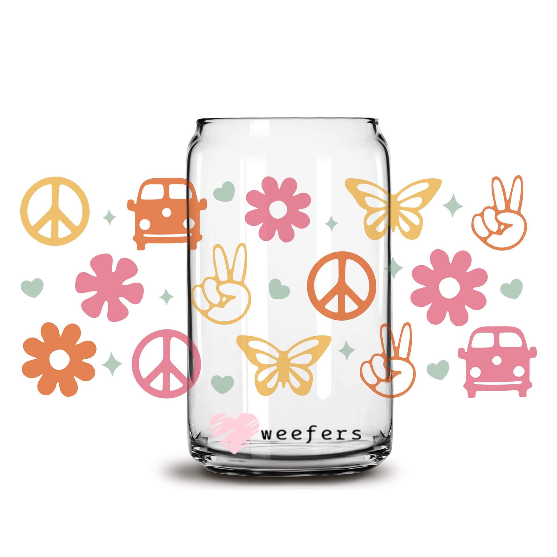 Groovy Peace Bus 16oz Libbey Glass Can UV DTF or Sublimation Cup Wrap - Decal Transfer - Weefers