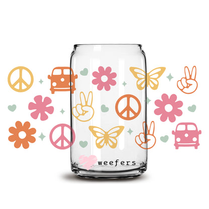 Groovy Peace Bus 16oz Libbey Glass Can UV DTF or Sublimation Cup Wrap - Decal Transfer - Weefers