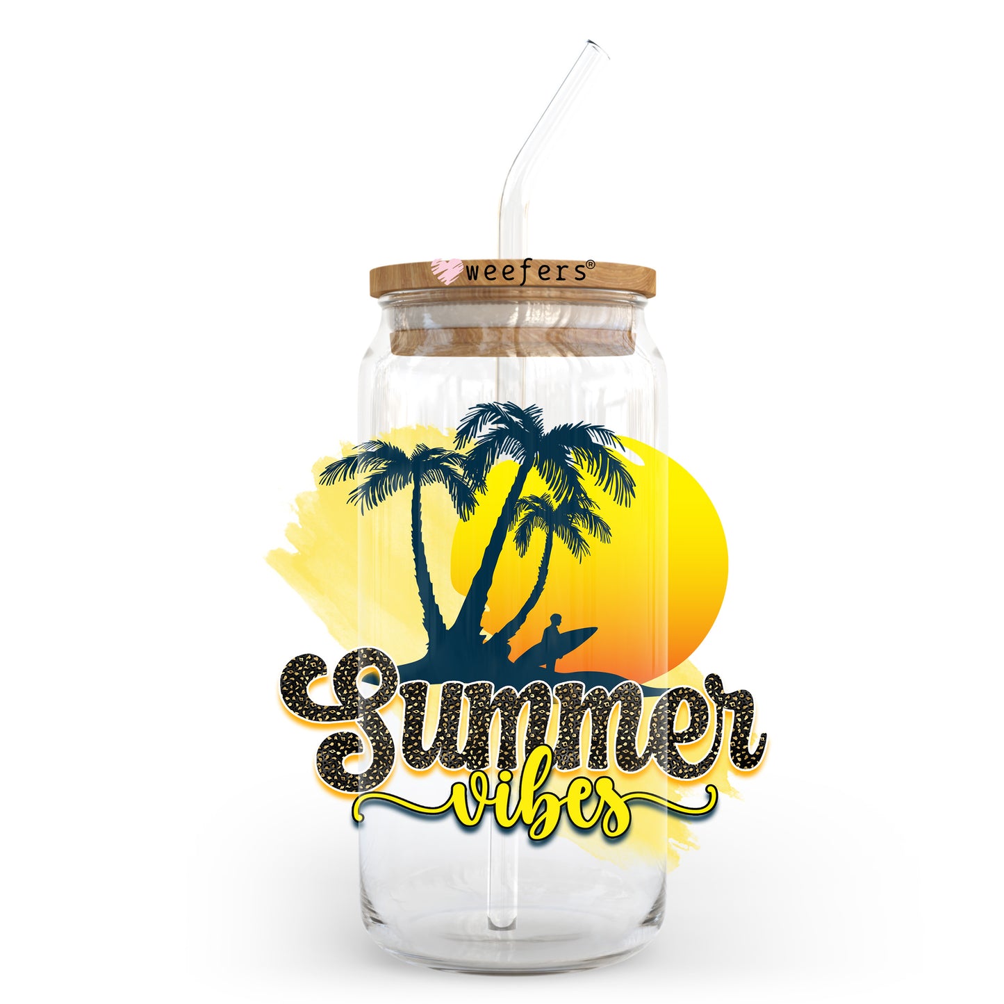 Summer Vibes Sunset 20oz Libbey Glass Can UV DTF or Sublimation Wrap - Decal Transfer - Weefers