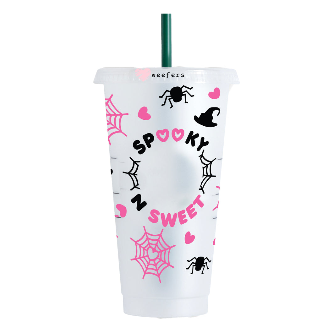 Spooky n Sweet Pink Halloween 24oz UV-DTF Cold Cup Wrap - Ready to apply Wrap - HOLE