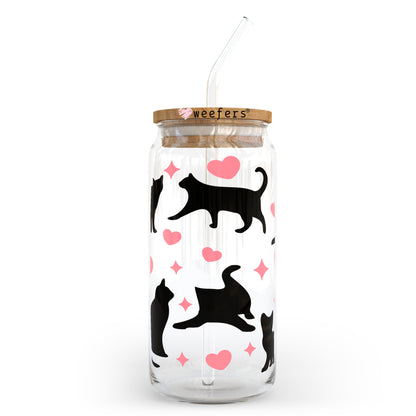 Black Cats Pink Hearts 20oz Libbey Glass Can, 34oz Hip Sip, 40oz Tumbler UV DTF or Sublimation Decal Transfer - Weefers