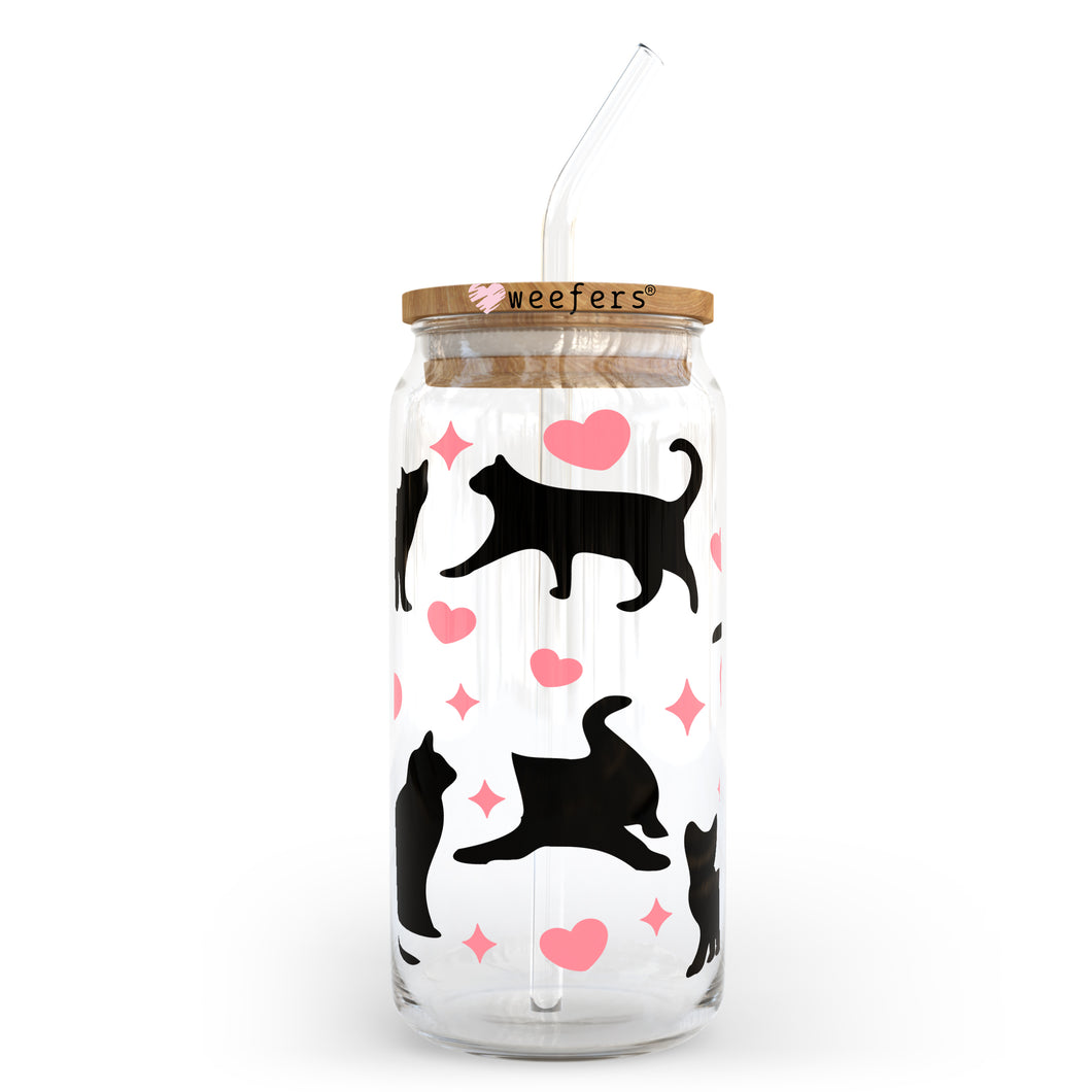 Black Cats Pink Hearts 20oz Libbey Glass Can UV-DTF or Sublimation Wrap - Decal
