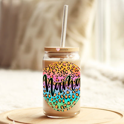 Mama Tri Colored Cheetah Print 16oz Libbey Glass Can UV DTF or Sublimation Wrap - Decal - Weefers