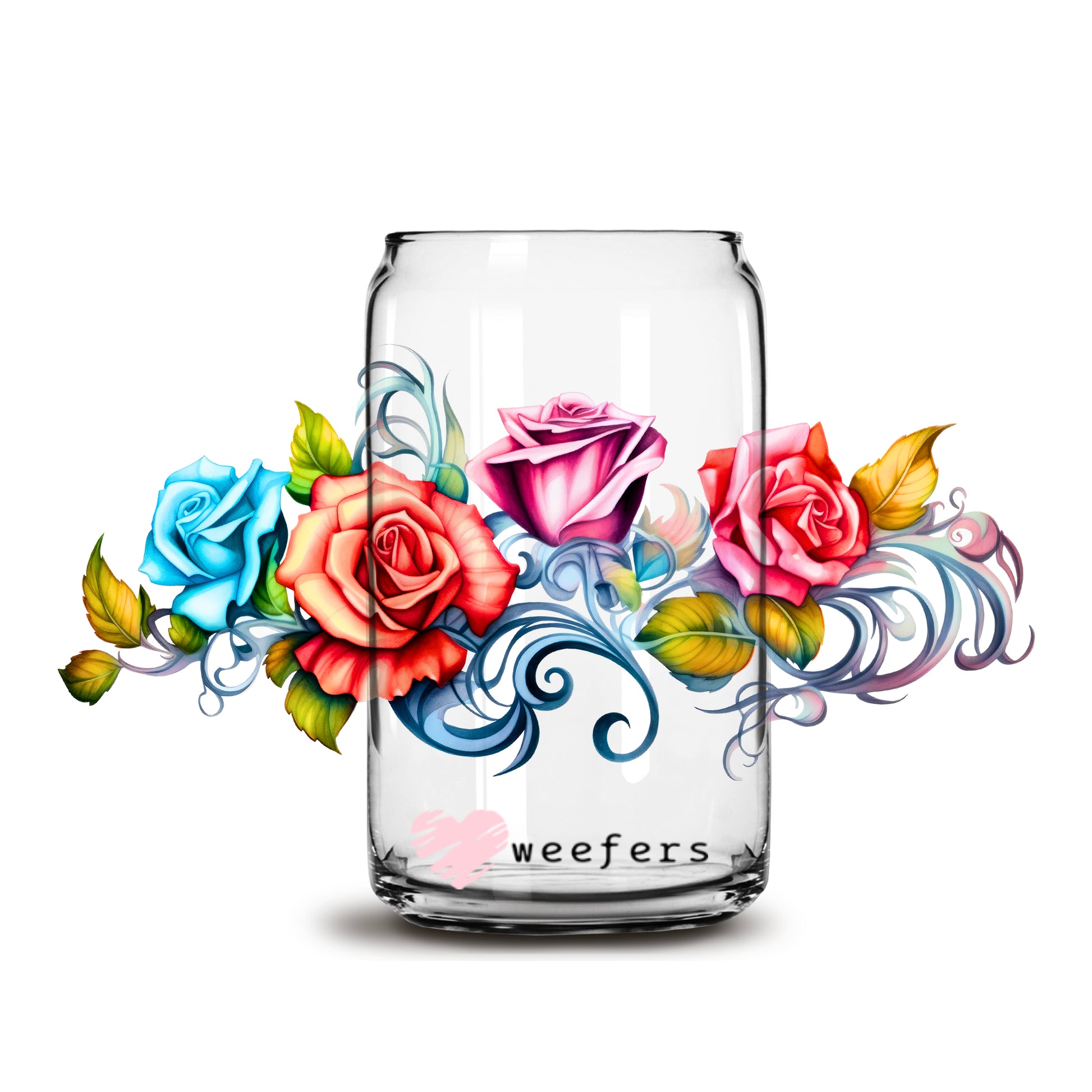 Bright Colorful Roses  16oz Libbey Glass Can UV DTF or Sublimation Cup Wrap - Decal Transfer - Weefers