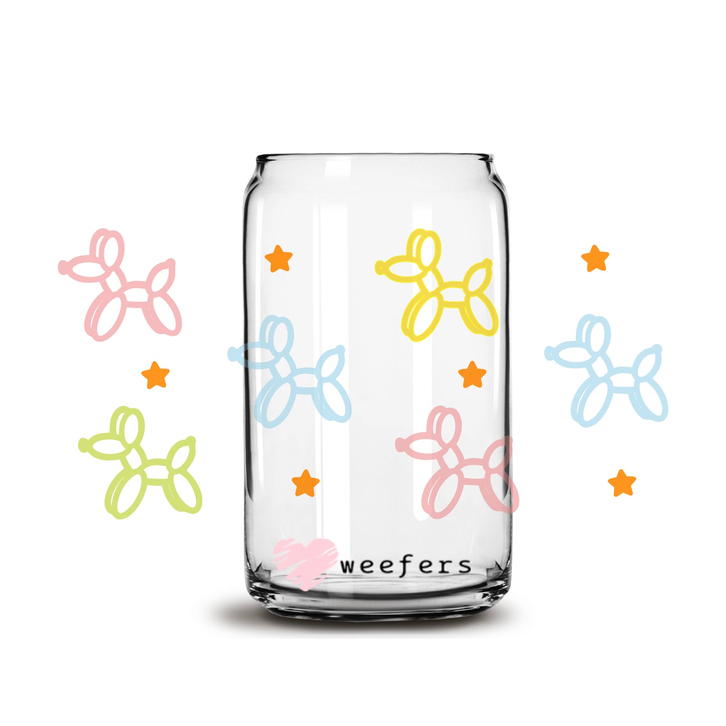 Balloon Dog Cutout Color Libbey Glass Can Wrap UV DTF Sublimation Transfers - Weefers