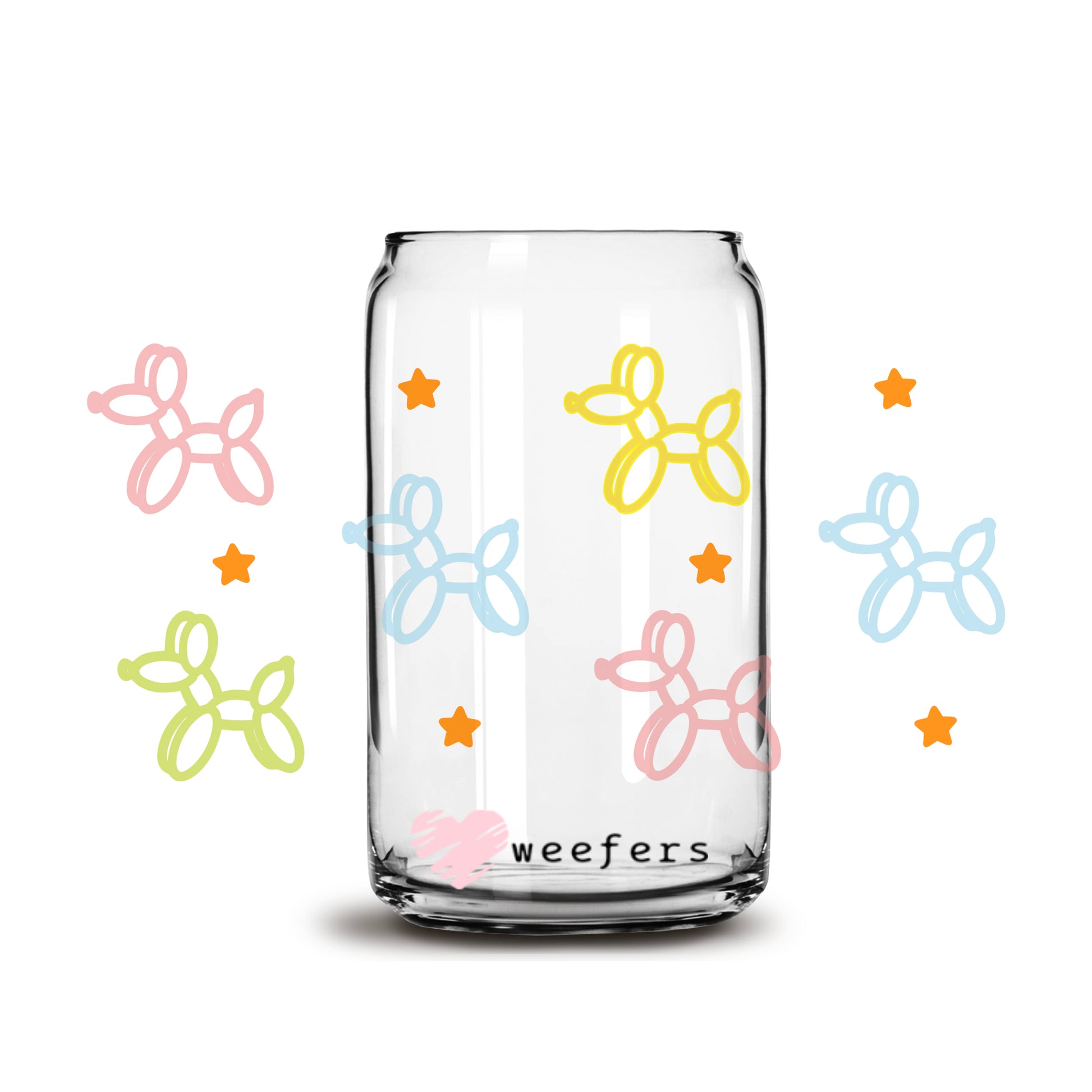 Balloon Dog Cutout Color Libbey Glass Can Wrap UV DTF Sublimation Transfers - Weefers