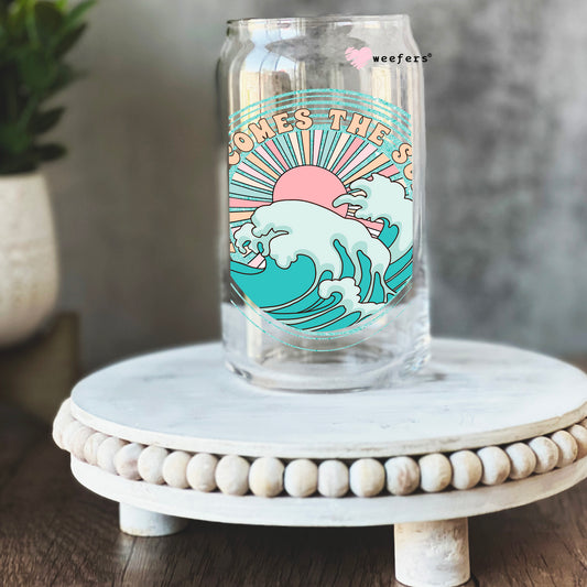 Here Comes the Sun 16oz Libbey Glass Can UV DTF or Sublimation Cup Wrap - Decal Transfer Weefers