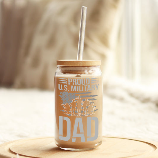 Proud US Military Dad 16oz Libbey Glass Can UV DTF or Sublimation Cup Wrap - Decal Transfer - Weefers