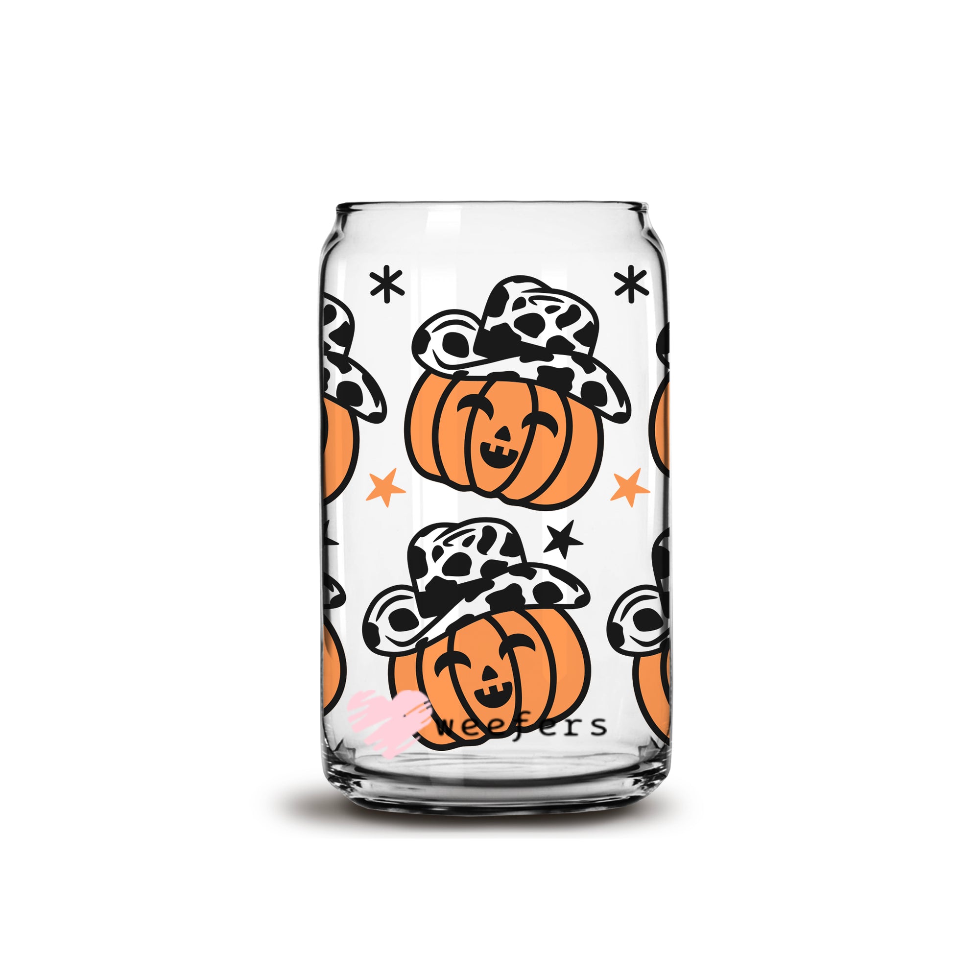 Happy Cowboy Pumpkins 16oz Libbey Glass Can UV DTF or Sublimation Wrap - Decal - Weefers