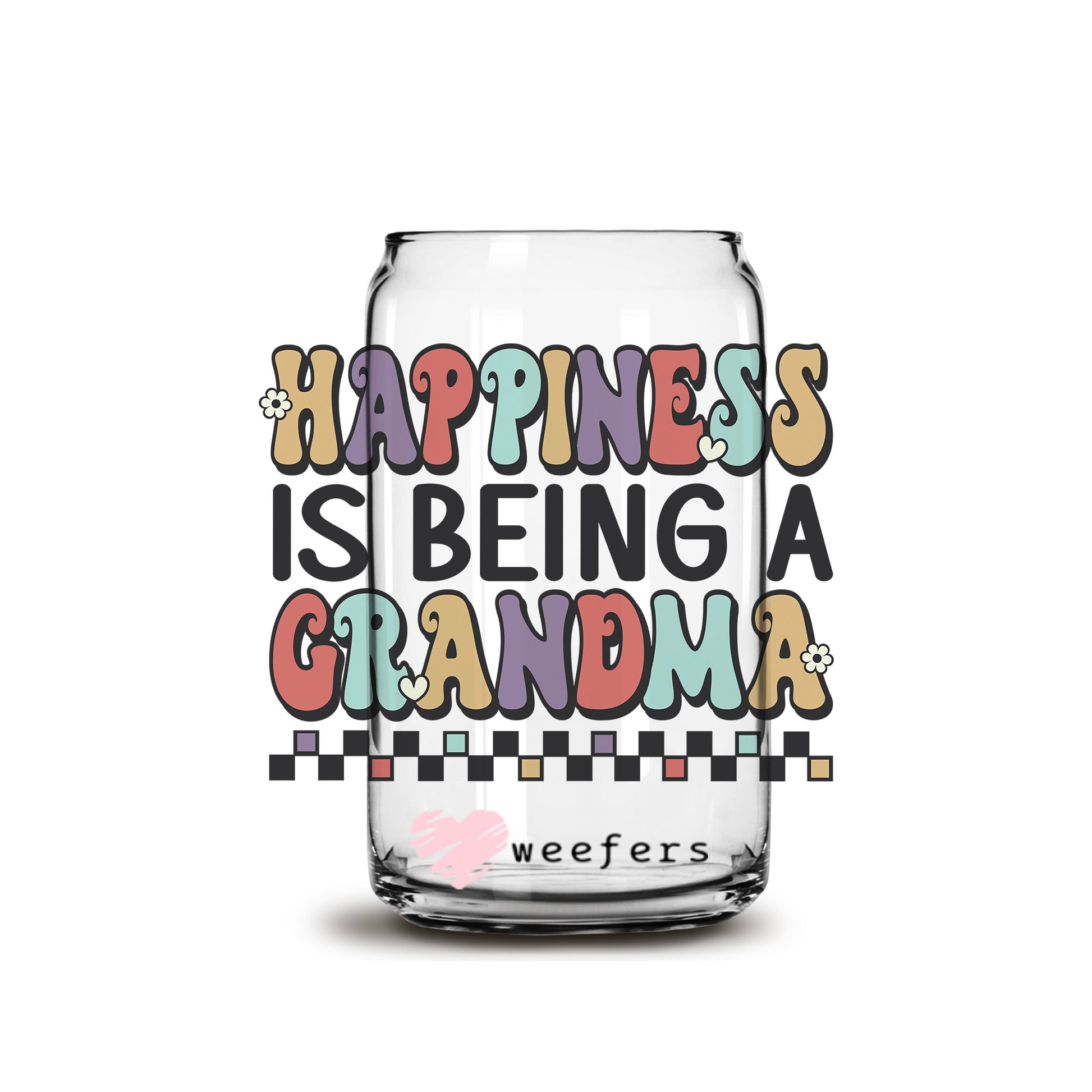 Happiness is being a Grandma Retro 16oz Libbey Glass Can UV DTF or Sublimation Cup Wrap - Decal Transfer - Weefers