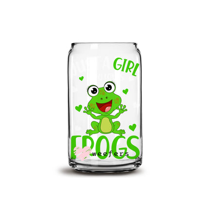 Just a Girl who Loves Frogs 16oz Libbey Glass Can UV DTF or Sublimation Wrap - Decal - Weefers