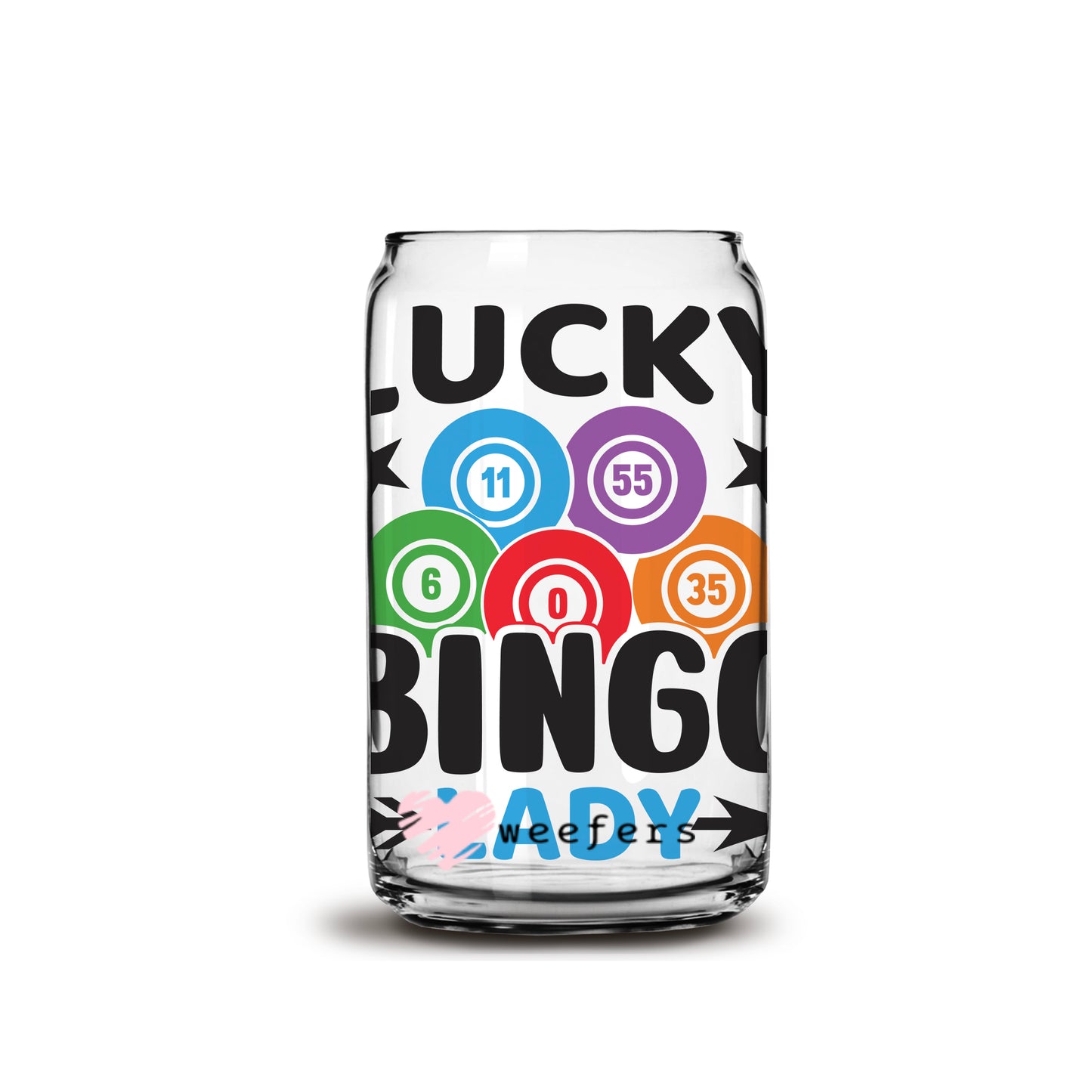 Lucky Bingo Lady 16oz Libbey Glass Can UV DTF or Sublimation Wrap - Decal - Weefers