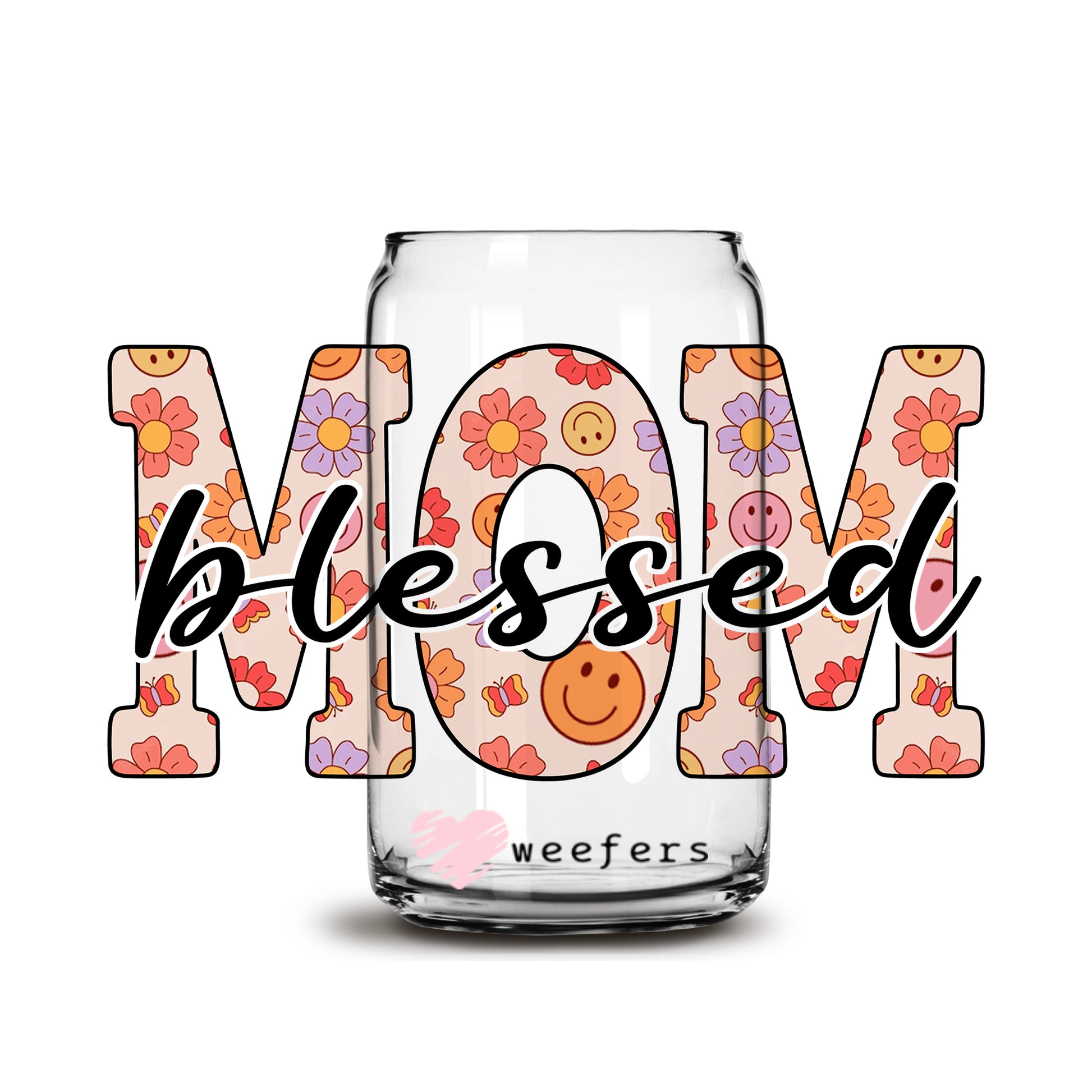 Mother's Day Blessed Mom 16oz Libbey Glass Can UV DTF or Sublimation Wrap - Decal - Weefers