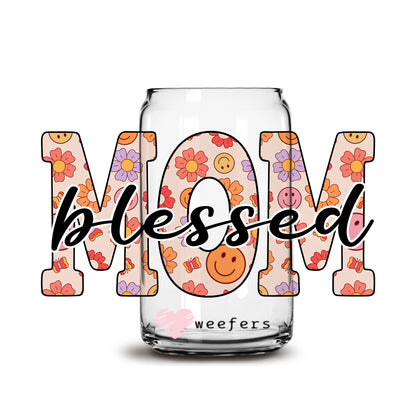 Mother's Day Blessed Mom 16oz Libbey Glass Can UV DTF or Sublimation Wrap - Decal - Weefers