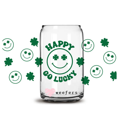 St Patrick's Day - Smile Happy Go Lucky Libbey Glass Can Wrap UV DTF Sublimation Transfers - Weefers