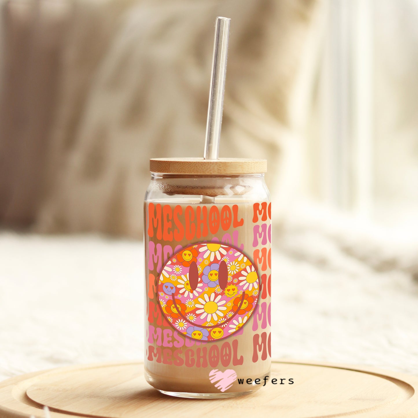 Homeschool Homeschool Mom 16oz Libbey Glass Can UV DTF or Sublimation Wrap - Decal - Weefers