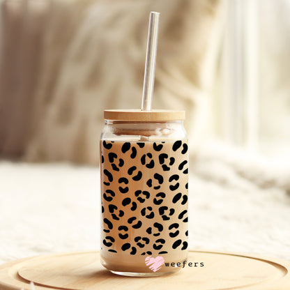 Black Cheetah Print 16oz Libbey Glass Can UV DTF or Sublimation Wrap - Decal - Weefers